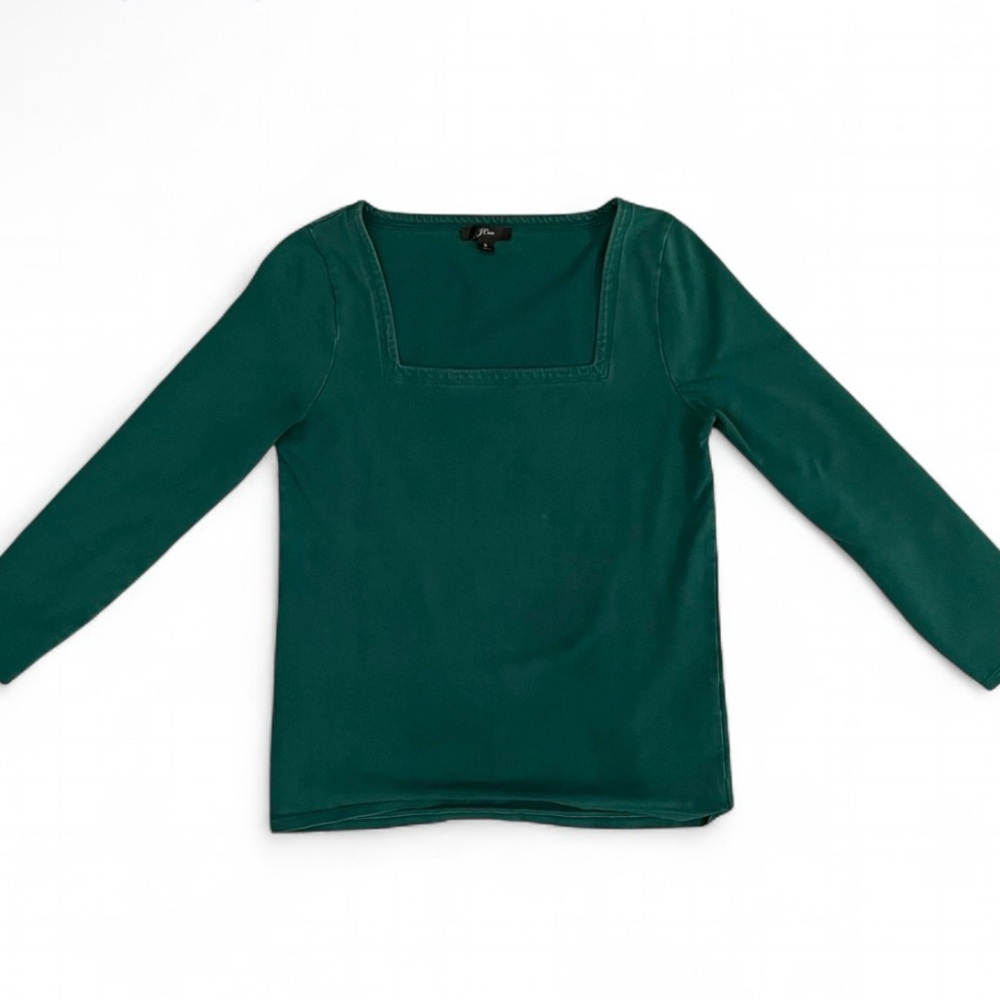 J. Crew Emerald Cotton Blend Squareneck 3/4 Sleeves Top Size Small